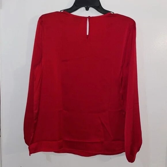 NWTLIZ CLAIBORNE  Size M red long sleeve blouse,rhinestones round neck - Picture 5 of 6